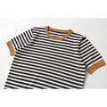 KASLEAD New Women's Fashion Short Sleeve round Neck Striped Casual Knitted Top Polyester Fiber Summer Season Overhead Wear