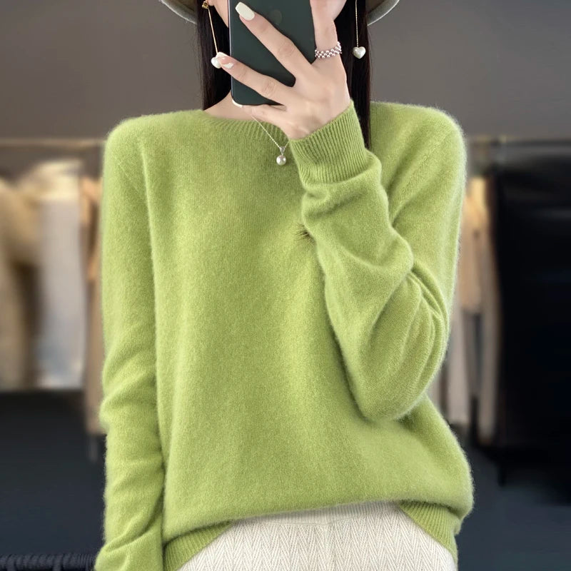 Fall/winter 2024 new cashmere sweater women's sweater 100% merino wool fashion O-neck autumn warm pullover