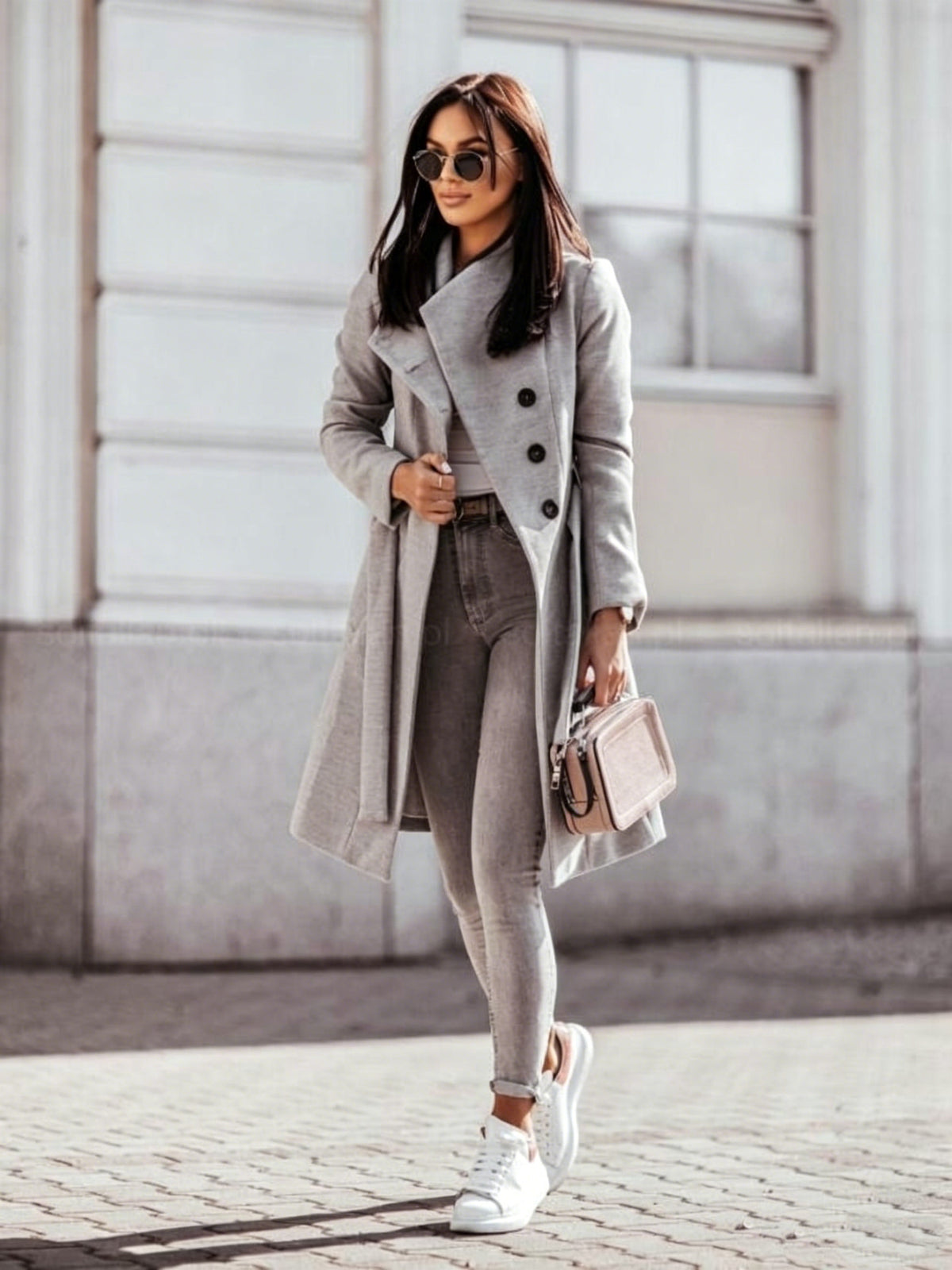 2026 Autumn/Winter European and American New Cross-Border Women's Clothing Amazon Woolen Coat Solid Color Tie-Up Mid-Length Woolen Jacket