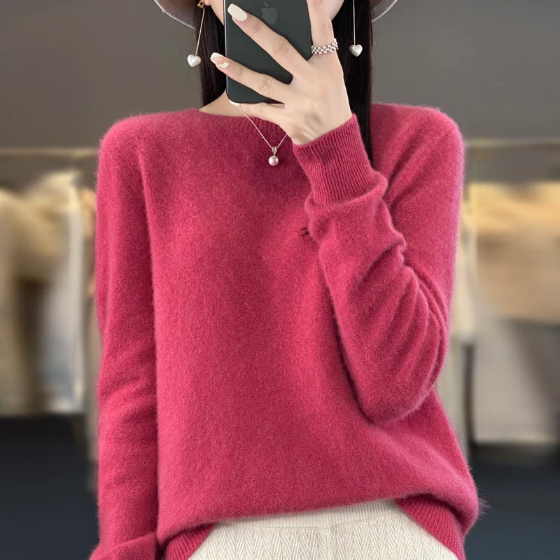 Fall/winter 2024 new cashmere sweater women's sweater 100% merino wool fashion O-neck autumn warm pullover