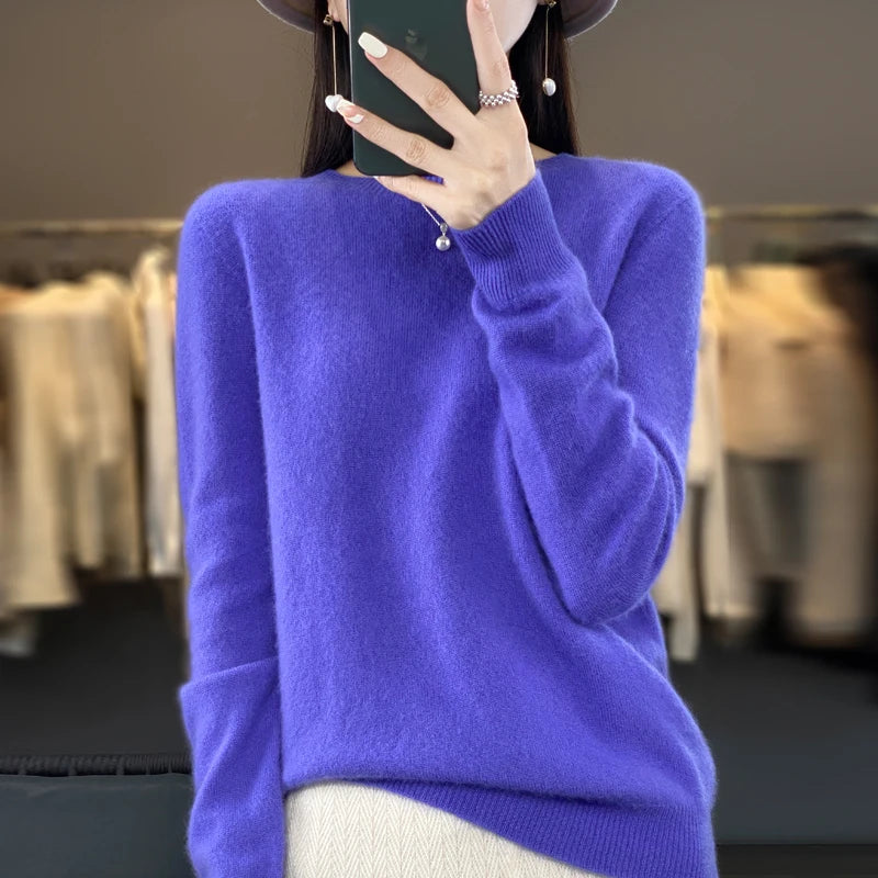 Fall/winter 2024 new cashmere sweater women's sweater 100% merino wool fashion O-neck autumn warm pullover